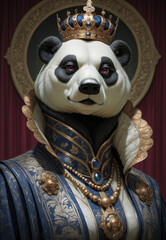 Obraz premium antropomorfismo, furry, oso panda, retrato, arte, mujer, elegante, ornamenta, corona