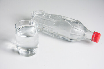 bottle and glass of water on a white background. drink water
