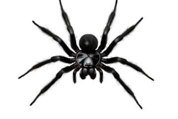 Black spider with distinctive features isolated on a transparent background for detailed examination and study of arachnid characteristics