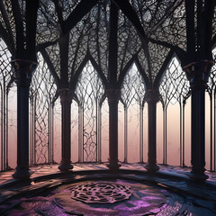 Minimalistic Bio-organic Gothic Scene in Point Cloud Medium