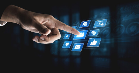Icons representing social media interaction, communication, and engagement. Social media builds...