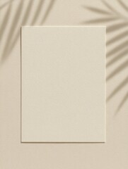 Top-down view of blank invitation card on textured surface with palm leaf shadows, photography for social media faceless digital content marketing