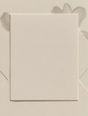 Top-down view of blank invitation card on textured surface with shadows, photography for social media faceless digital content marketing