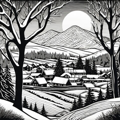 Traditional Woodcut Style Illustration of Major Snow