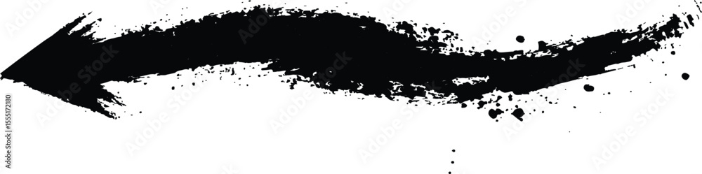 Poster Black arrow painted with splashes isolated on white background. Black arrow marker isolated with a hand-drawn effect on a white background. 
