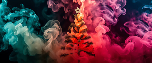 Obraz premium colorful christmas tree with swirling smoke art