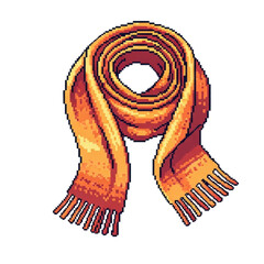 Pixel art orange scarf with fringe in knitted wool design
