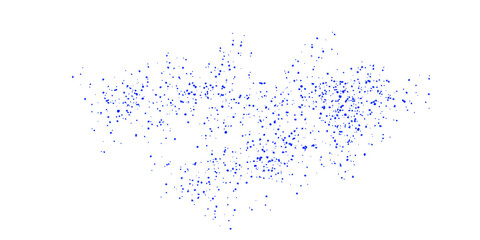 Random blue particle cloud formation isolated on white background, representing airy dust effect or dreamy abstract scatter design useful for motion graphics, posters, or modern visuals

