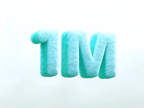 Soft blue 1m text isolated on white background