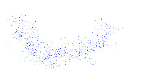 Blue scattered crayon particles flowing to top-right direction on white background, abstract texture element for motion graphics, splash effects, or digital visual design use

