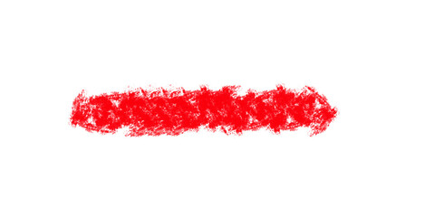 Red hand-drawn scribble brushstroke in textured crayon style isolated on white background, bold highlight stripe or underline element for graphic design and creative layout use

