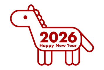 2026年午年の馬アイコン年賀状イラスト（赤ライン）