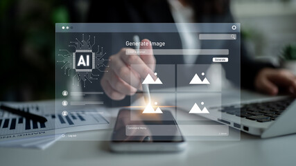 AI image generator interface enables image, AI, and generator process by converting user prompt...