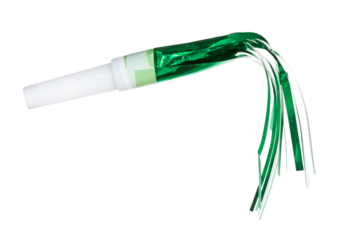 Isolated party noisemaker with green streamers