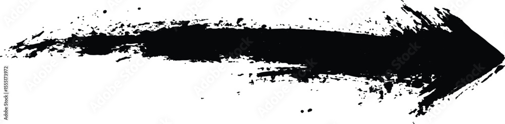 Poster Black arrow painted with splashes isolated on white background. Black arrow marker isolated with a hand-drawn effect on a white background. 