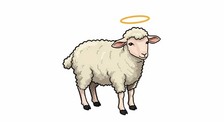 Cute Cartoon Sheep with Halo Illustrating Innocence and Purity for Children's Content