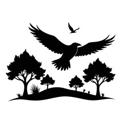  Flying Eagle Silhouette Above Trees