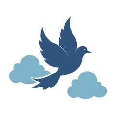 Flying Bird with Clouds – Peace Dove and Sky Concept