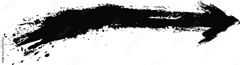 Poster Black arrow painted with splashes isolated on white background. Black arrow marker isolated with a hand-drawn effect on a white background. 