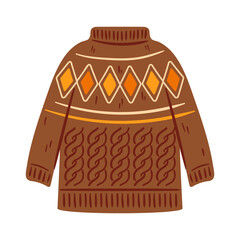 This vector illustration features a cozy brown knit sweater adorned with an eye-catching geometric pattern. Perfect for fashion designs, winter themes, and stylish apparel presentations.