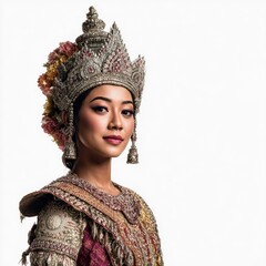 Traditional Khmer Classical Dancer in Ornate Royal Costume