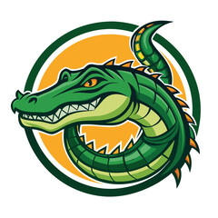 Obraz premium Cartoon vector illustration of a cute green reptile monster having fun
