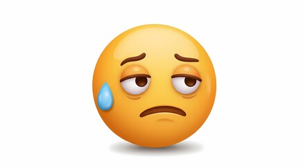 Fototapeta premium Sad Emoji Face with Droplet Expression on White Background
