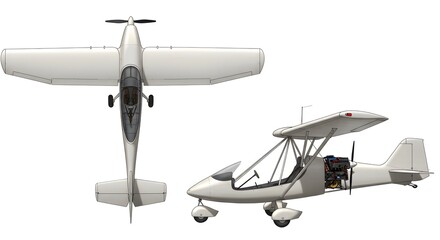 Detailed Aircraft Design: Top and Side Views of Two Distinct Airplane Models