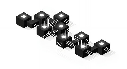 Abstract Network Connection Digital Cubes Technology Background Isometric Design