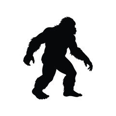 Fototapeta premium Mysterious Silhouette of Bigfoot Walking in the Shadows Against White Backdrop