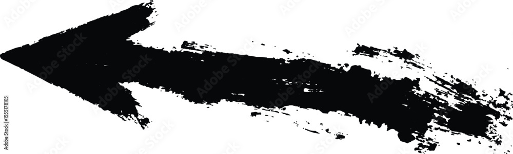 Poster Black arrow painted with splashes isolated on white background. Black arrow marker isolated with a hand-drawn effect on a white background. 