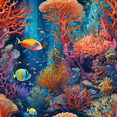 Chromatic Aberration Style Coral Cathedral in Porcelain Painting