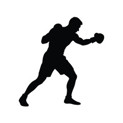 Silhouette of a skilled boxer throwing a powerful jab punch