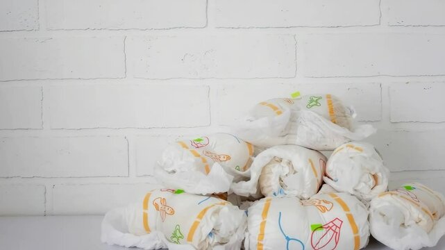 Diaper waste, dirty diapers. Disposal of used baby diapers