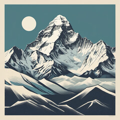 Minimal Color Palette Screenprint of Mount Everest: Modern Art Style