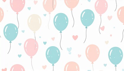 A cheerful pattern of pastel balloons floating against a light background, perfect for celebrations and events.