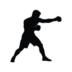 Obraz premium Silhouette of a Boxer Throwing a Punch, in a Dynamic Action Pose