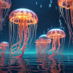 Dynamic Pose of Floating Jellyfish in Lagoon: Architectural Visualization