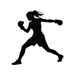 Silhouette of female boxer throwing a punch, ready to strike the opponent