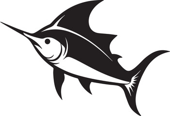 marlin fish silhouette, black and white silhouette, vector and illustration