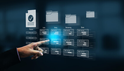 Task management workflow dashboard visualizing to-do lists, ongoing tasks, review status, and...