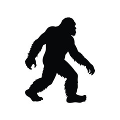 Fototapeta premium Silhouette of a Bigfoot Creature Walking on a White Background