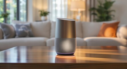 Smart Speaker on Living Room Table Home Automation Device