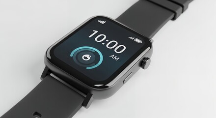 Smartwatch Displaying Time and Fitness Data on White Background