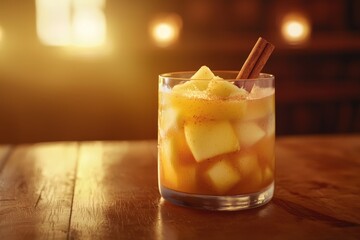 Spiced Apple and Cinnamon Mocktail in a Rustic Setting