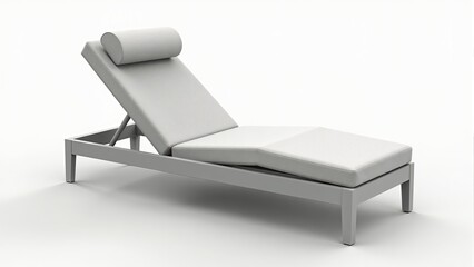 Modern Grey Chaise Lounge on White Background