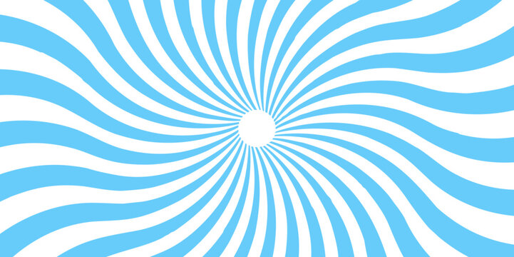 Funky ray elements, circle motifs, reminiscent of circus themes. Abstract contrast radial burst pattern twisted rays. Vector Starburst Design with a Shimmering Solar Backdrop. Blue color burst