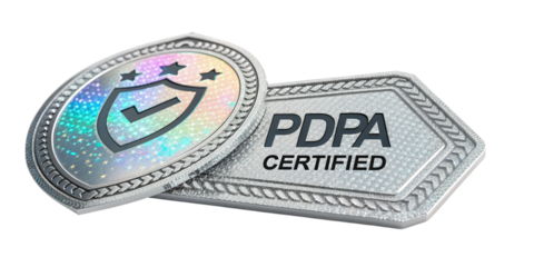 3D Render of PDPA Certified Badge with Security Shield, Isolated on Transparent Background, Data Privacy, Compliance, Security, Privacy, Compliance, Digital