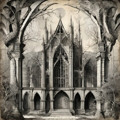 Bio-organic Gothic Educational Diagram in Ink Wash Medium