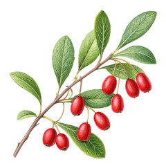 Botanical Illustration Red Berries Branch, Isolated on Transparent Background, Digital Painting, Nature, Berries, Illustration, Plant